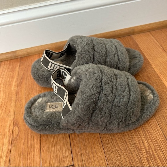 Ugg Women’s Fluff Yeah Grey Slide On Back Strap Open Toe Slippers Size 8 - Picture 3 of 6